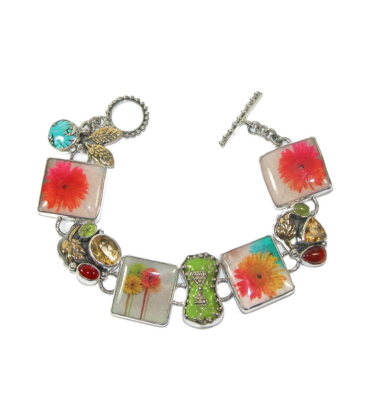 Hand Made Tile Floral Sterling Silver Bracelet