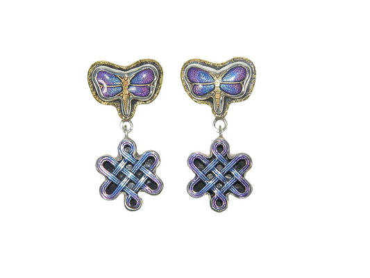 33541 Purple Dragonfly Enamel Sterling Silver Earrings
