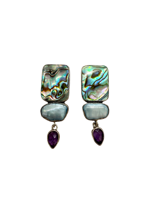 29449 Abalone, Freshwater Pearl, Amethyst, Sterling Silver Earrings