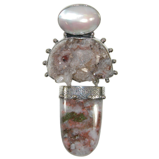 40006 Mabe Pearl Drusy Calcite Copper Agate Pin
