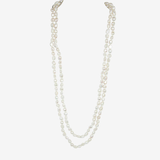 40020 Freshwater Pearl White Knotted Necklace
