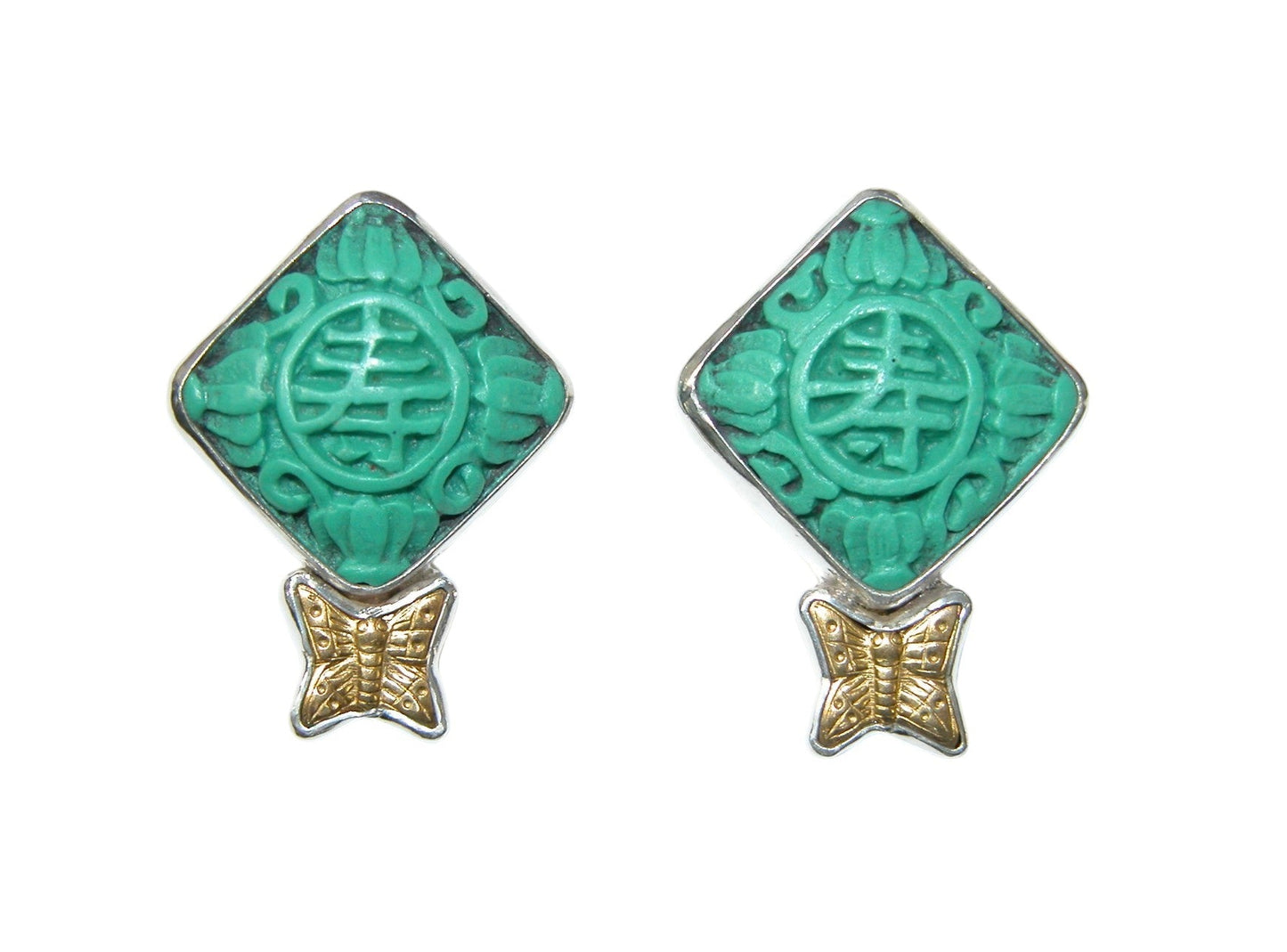 40026B Turquoise Cinnabar Butterfly Sterling Silver Earrings