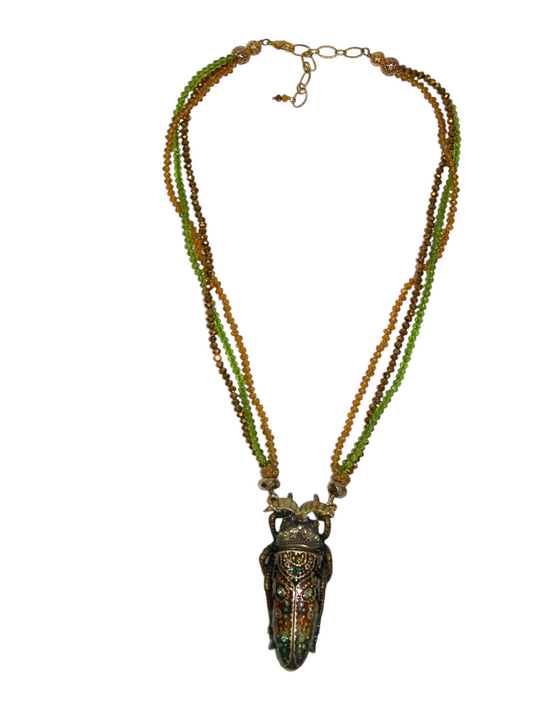 40051 Enamel Cicada Crystal Pendant Necklace