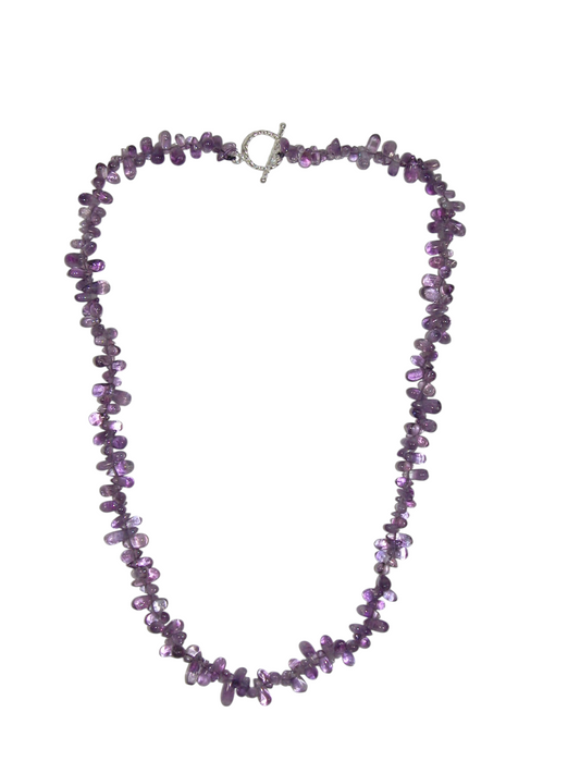 40061 Amethyst Briolette Sterling Silver Toggle Necklace