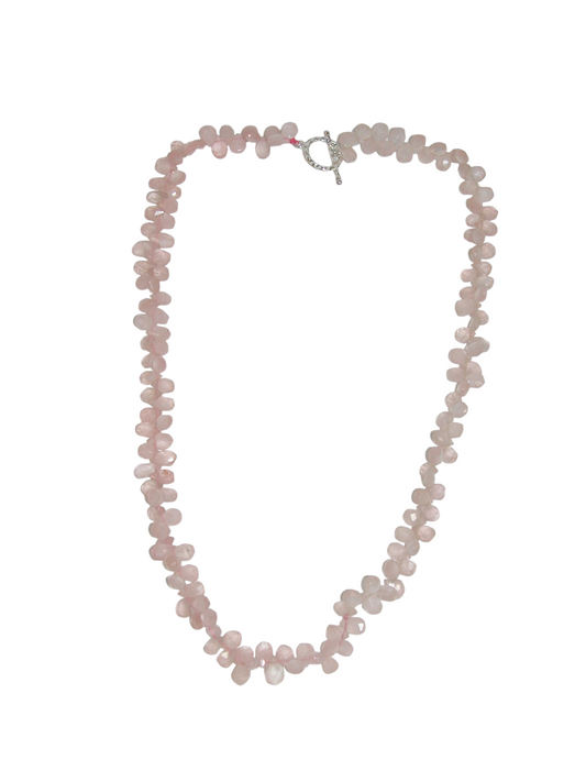 40066 Faceted Rose Quartz Briolette Sterling Silver Necklace