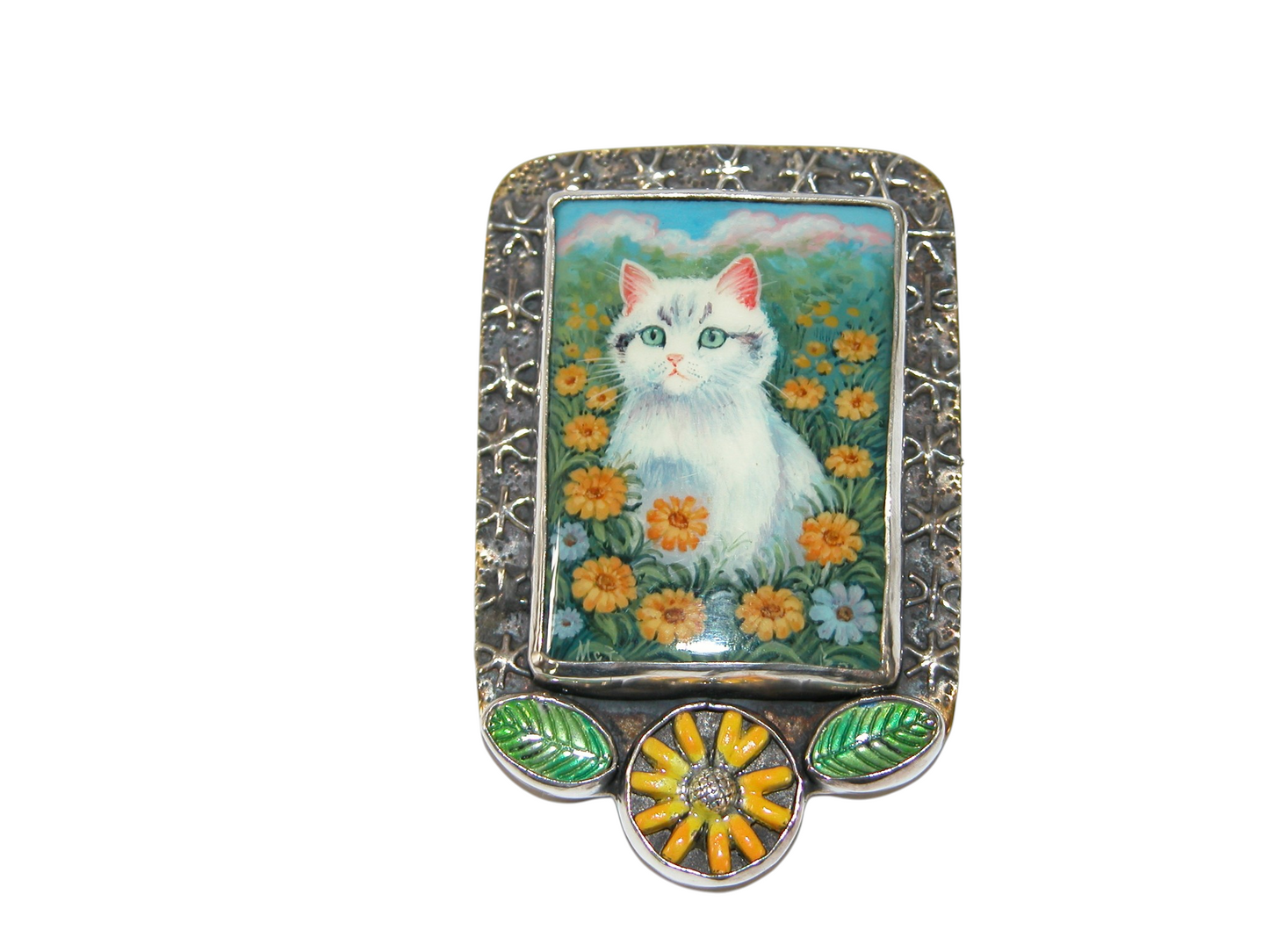 40081 Painted Cat Miniature Sterling Silver Pin and Pendant