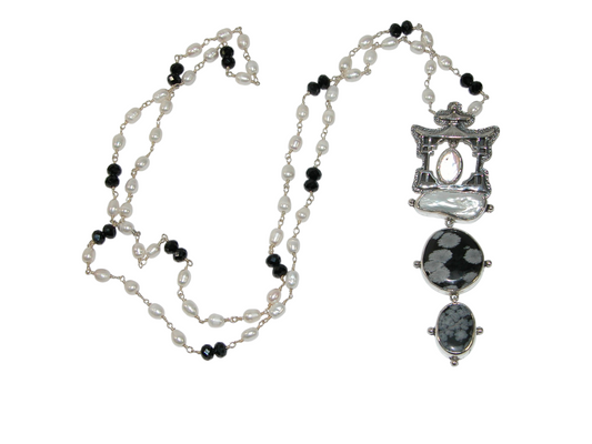 40095 Pagoda Snowflake Obsidian Necklace
