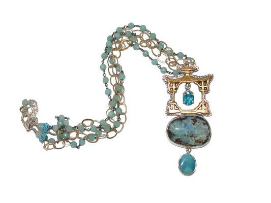 40101A Pagoda Boulder Opal Sterling Silver Necklace