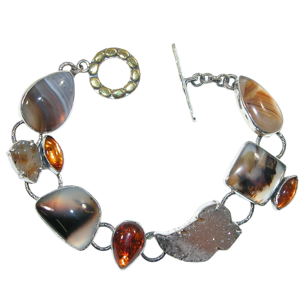 40131 Montanna Agate Hessonite Drusy Leaf Sterling Silver Bracelet