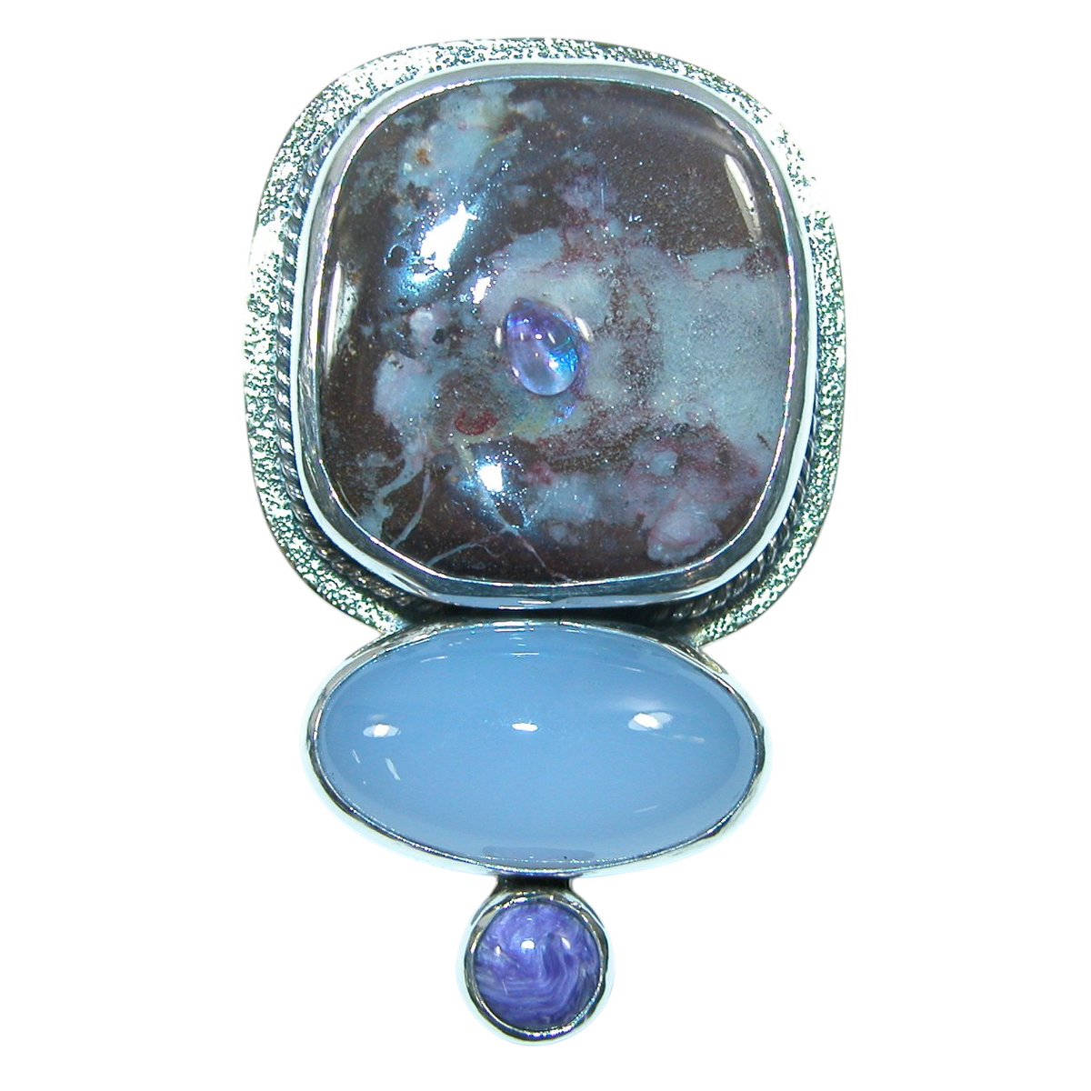40148 Boulder Opal Chalcedony Amethyst Sterling Silver Pin Pendant