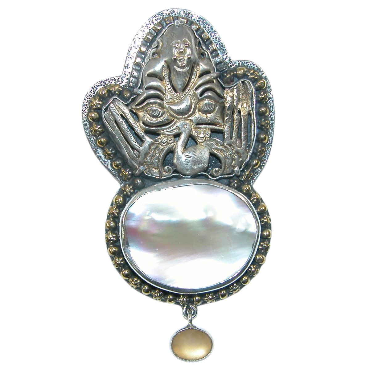 40153 Antique Silver charm Pearl Quartz Sterling Silver Pin and Pendant