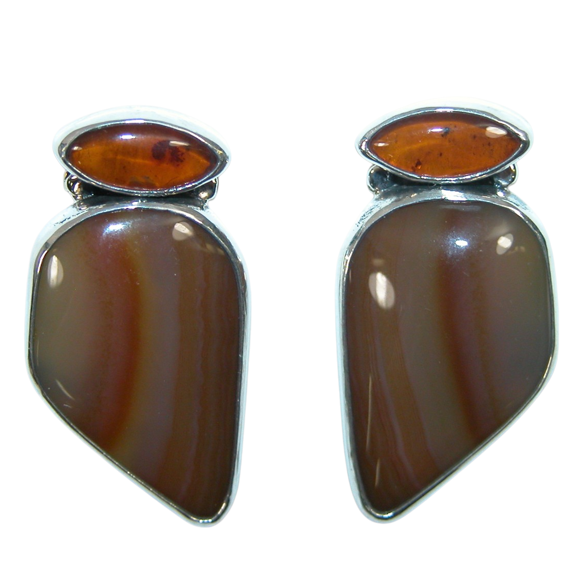 40155A Hessonite Garnet Montanna Agate Sterling Silver Earring