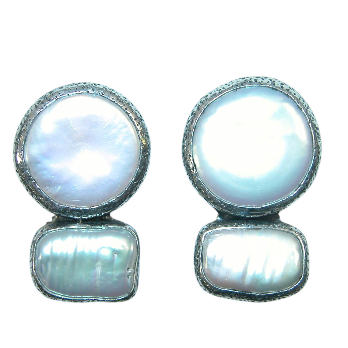 40159 Freshwater Pearl Sterling Silver 2 Stone Earring