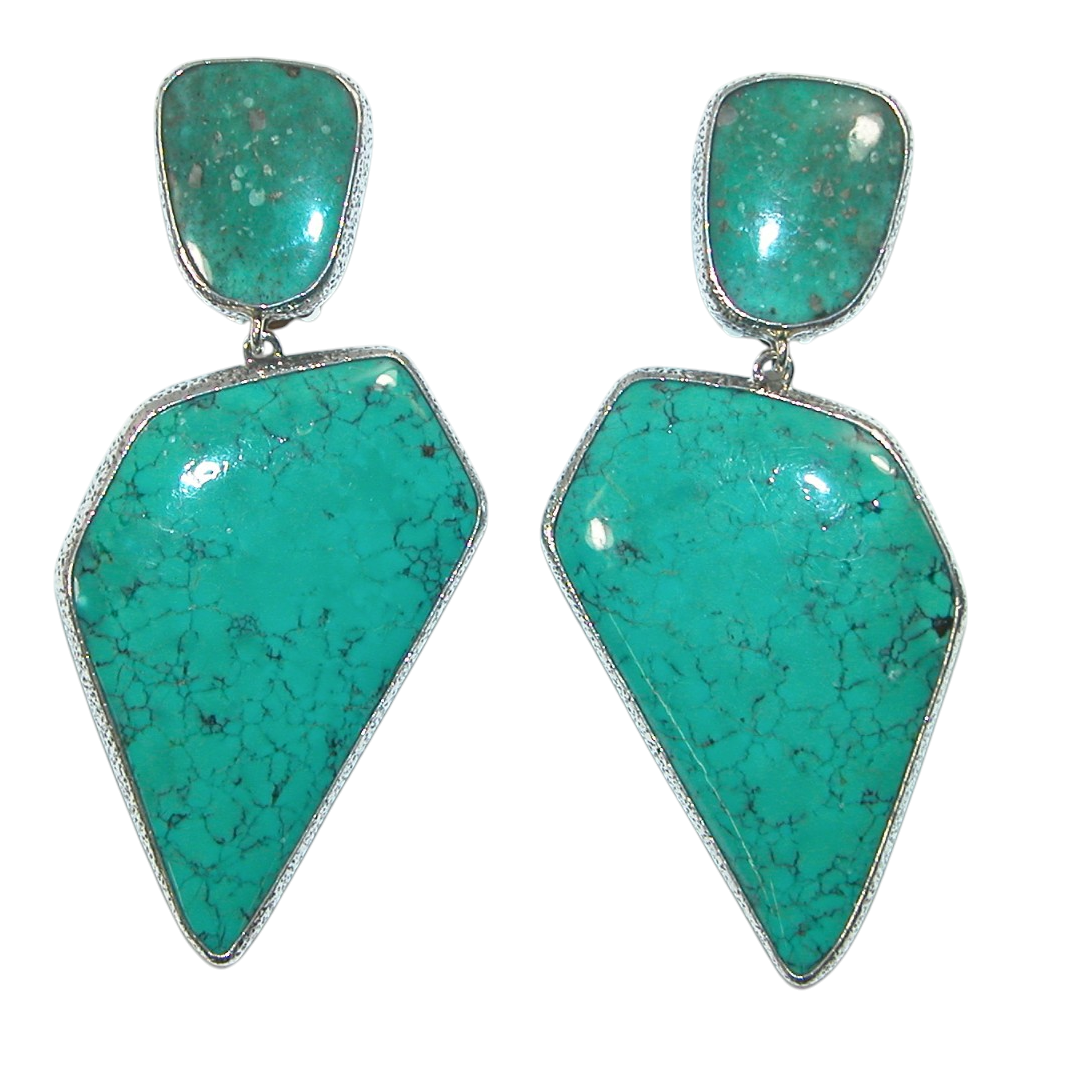 40161 Natural Turquoise Sterling Silver Large Dangle Earring