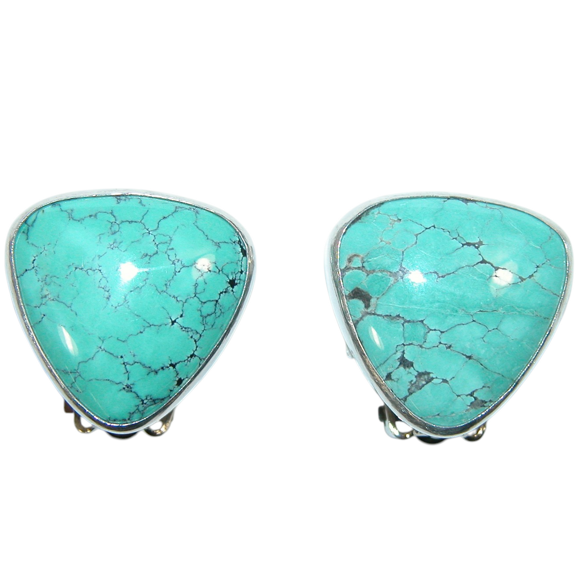 40164 Carved Turquoise Sterling Silver Earring