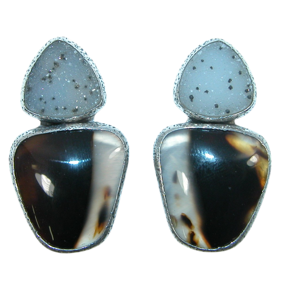 40165 Montanna Agate Spotted Drusy Sterling Silver Earring