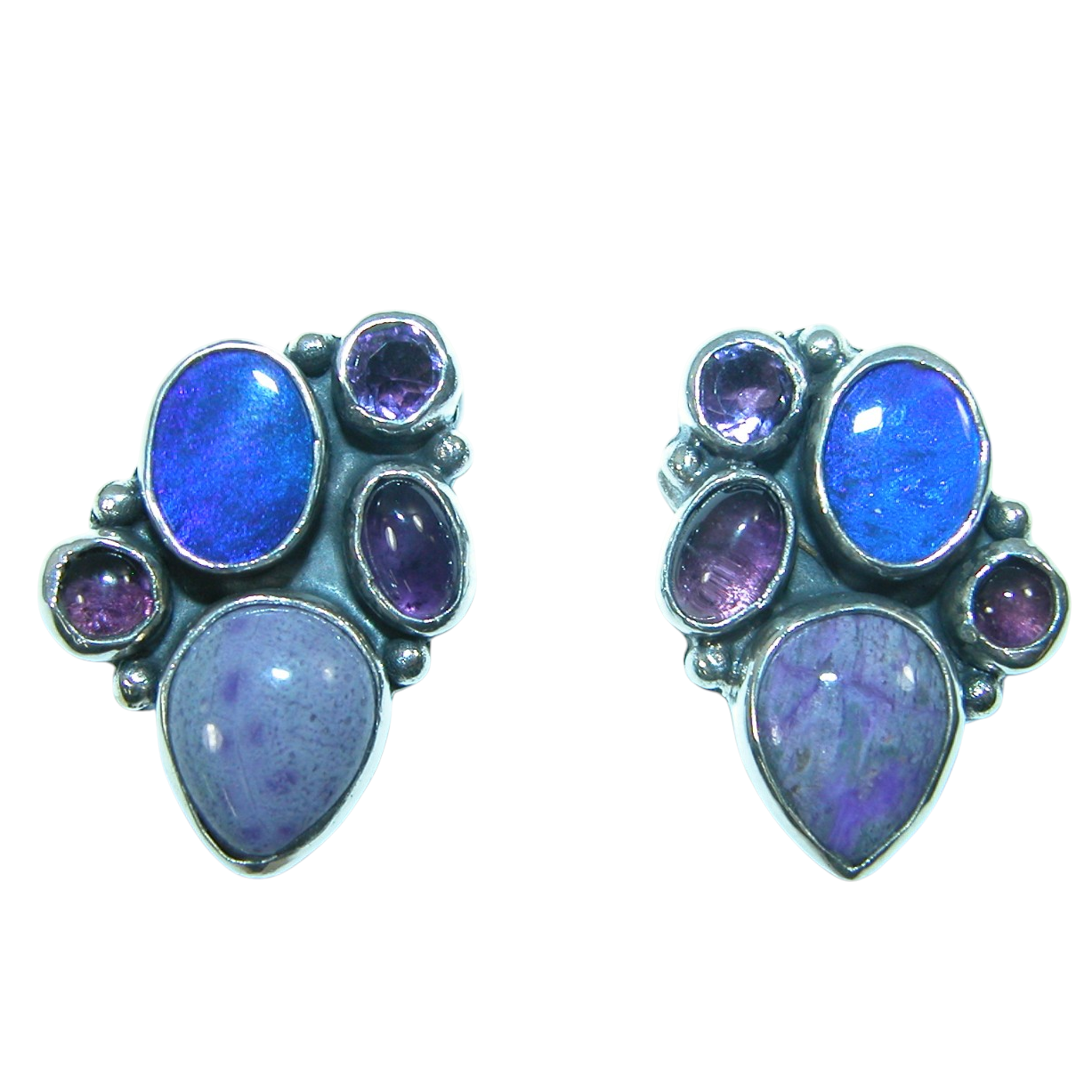 40167 Sugalite Amethyst Opal Sterling Silver Cluster Earring