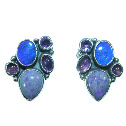 40167 Sugalite Amethyst Opal Sterling Silver Cluster Earring