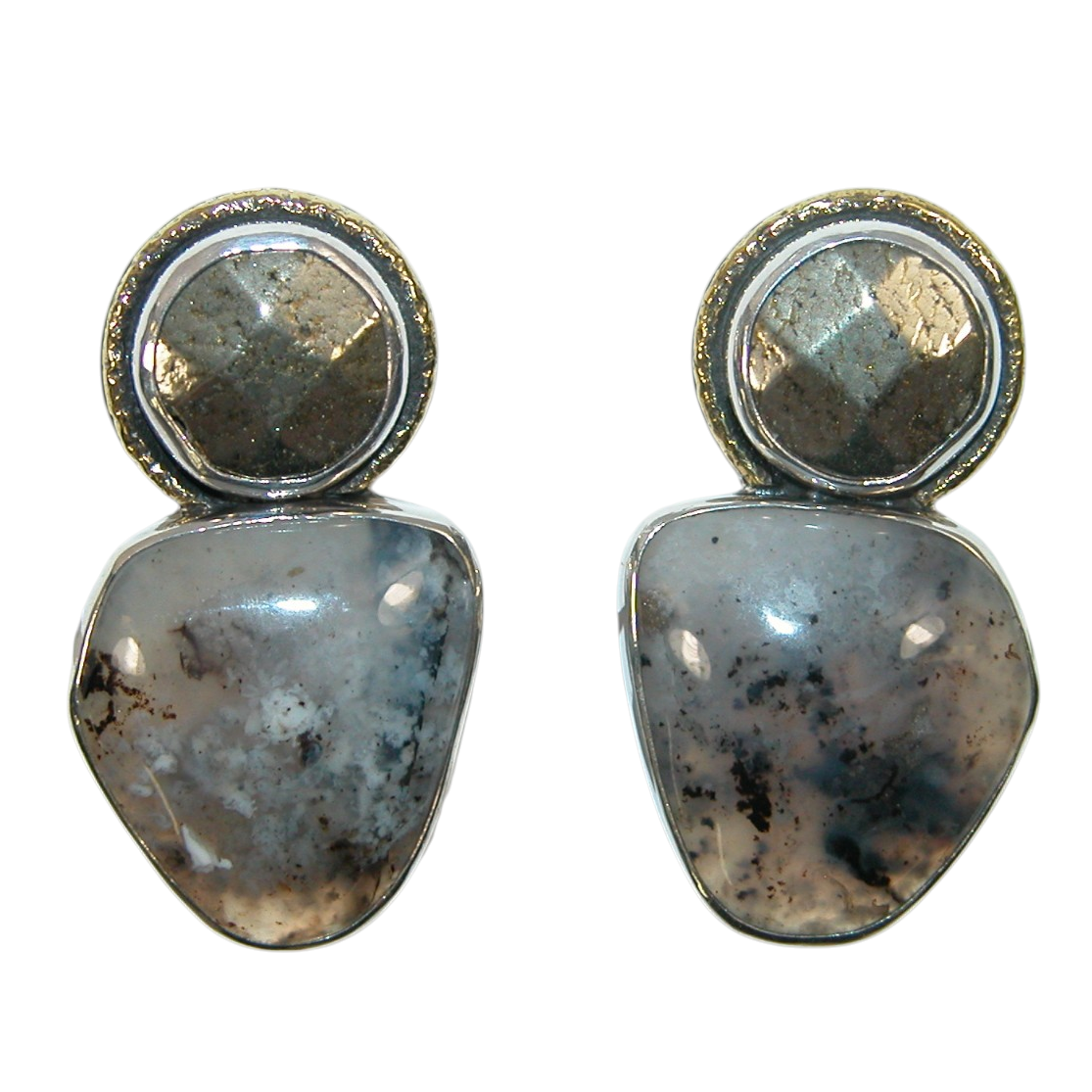 40168 Faceted Chalco Pyrite Montanna Agate Sterling Silver Earring