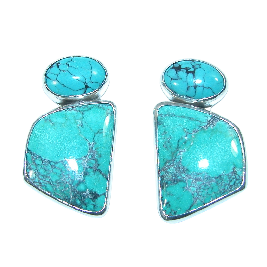 40170 Hand Carved Turquoise Sterling Silver Earring