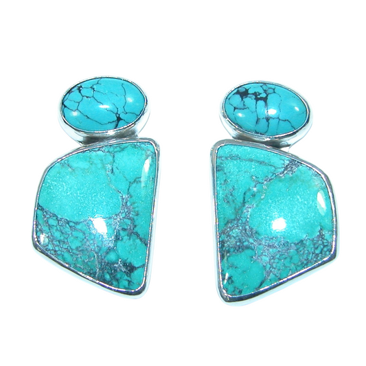 40170 Hand Carved Turquoise Sterling Silver Earring