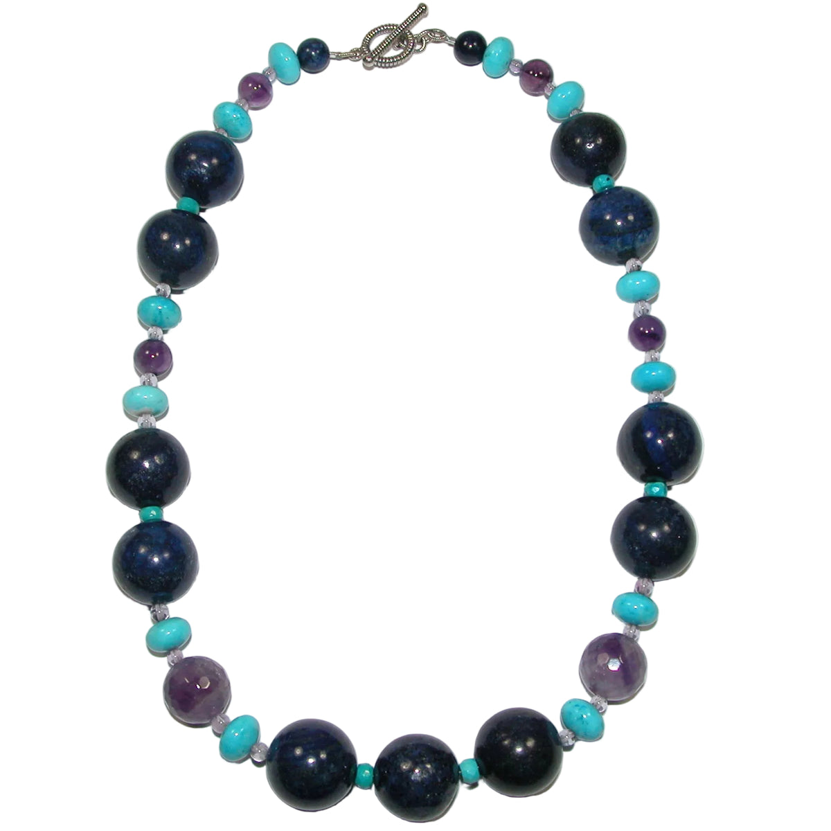 40217 Lapis Turquoise Amethyst Short Beaded Necklace Sterling Silver Toggle