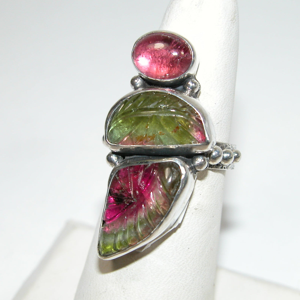 40228 Watermelon Tourmaline Sterling Silver Adjustable Ring