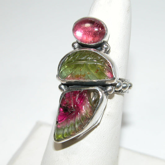 40228 Watermelon Tourmaline Sterling Silver Adjustable Ring