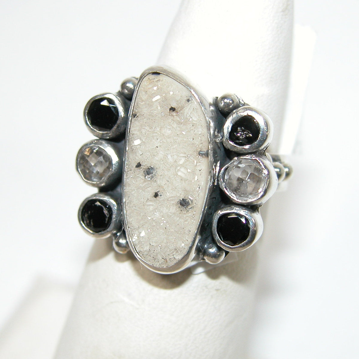 40234A Drusy Agate Spinel Sterling Silver Adjustable Ring