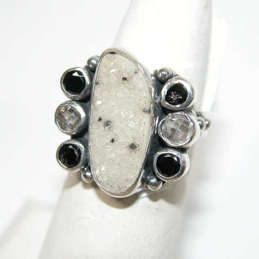 40234A Drusy Agate Spinel Sterling Silver Adjustable Ring