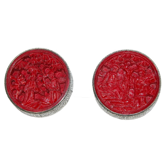 40247A Carved Red Game Piece Earring Sterling Silver