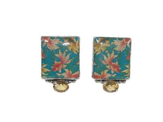 32924 Koi Hand Enamel Tile, Citrine, Sterling Silver Earrings