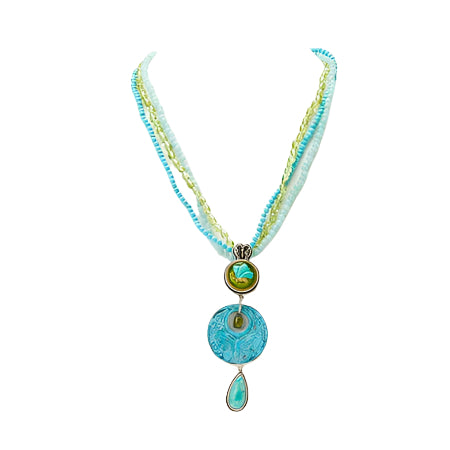 Turquoise Beaded Fish Sterling Silver Necklace