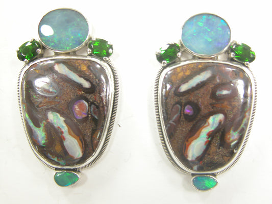 Boulder Opal Chrome Diopside Sterling Silver Earring