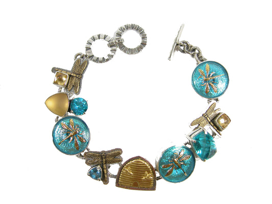 Czech Glass Butterfly Blue Topaz Sterling Silver Bracelet
