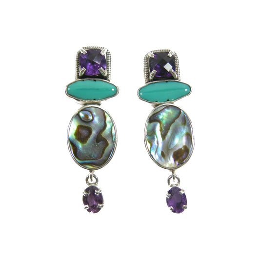 29472 Amethyst, Abalone, Czech Glass Sterling Silver Drop Earrings