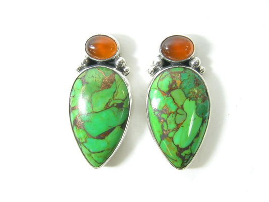 20037 Turquoise Hessonite Sterling Silver Earrings