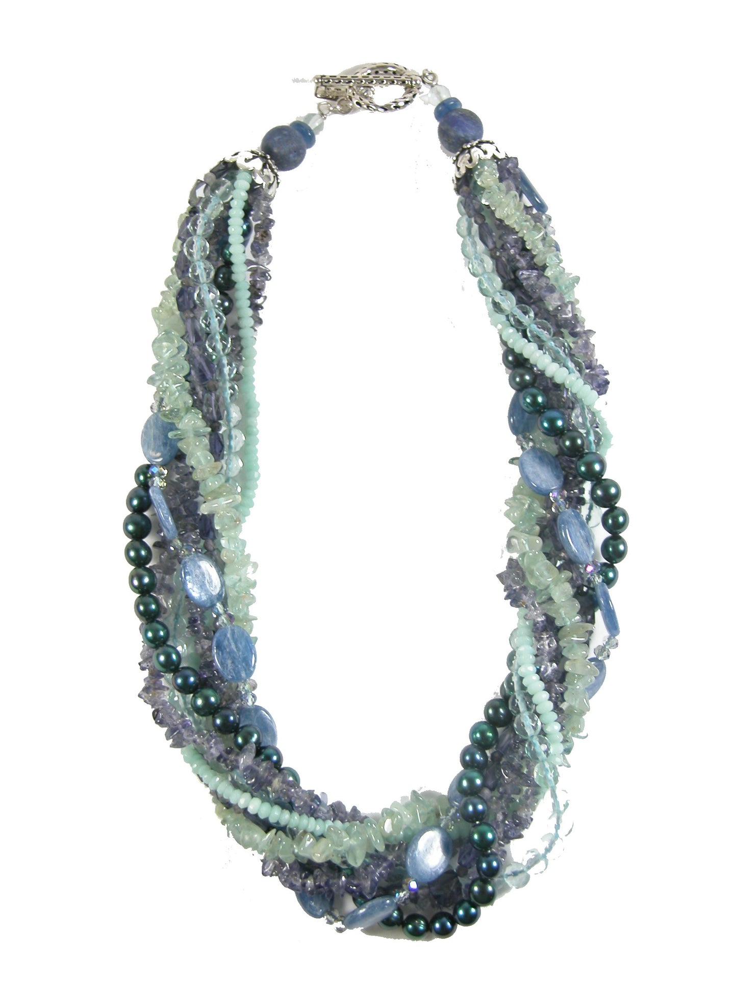 Freshwater Pearl, Iolite, Crystal, Aquamarine Multistrand Beaded Necklace