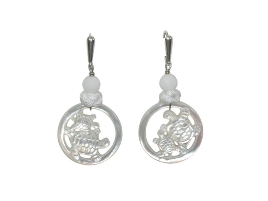 32848 Carved Mother of Pearl Turtle Sterling Silver Earrings