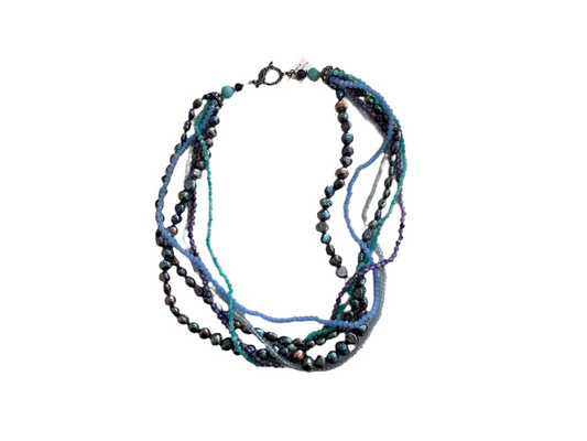 2016 6 strand freshwater pearl, amethyst necklace