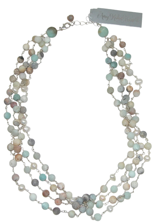 Amazonite and Freshwater Pearl 4 Strand Necklace