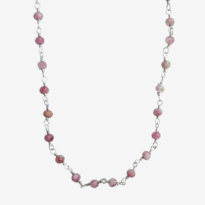 5317 Pink Crystal Sterling Silver Beaded Necklace