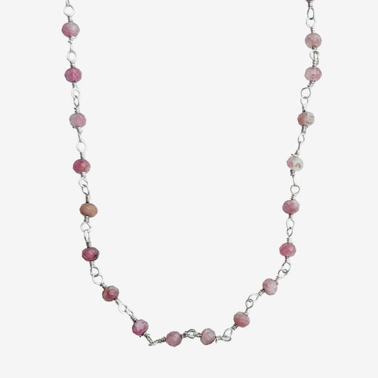 5317 Pink Crystal Sterling Silver Beaded Necklace