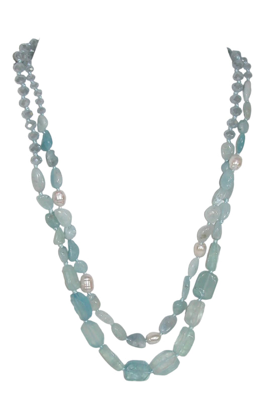 Aquamarine and Freshwater Pearl 2 Strand Necklace