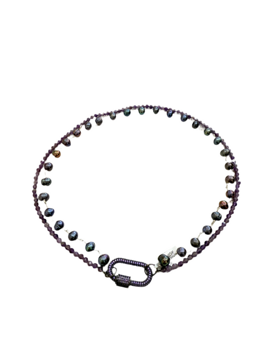 22765 Amethyst, Freshwater Pearl Sterling Silver Necklace