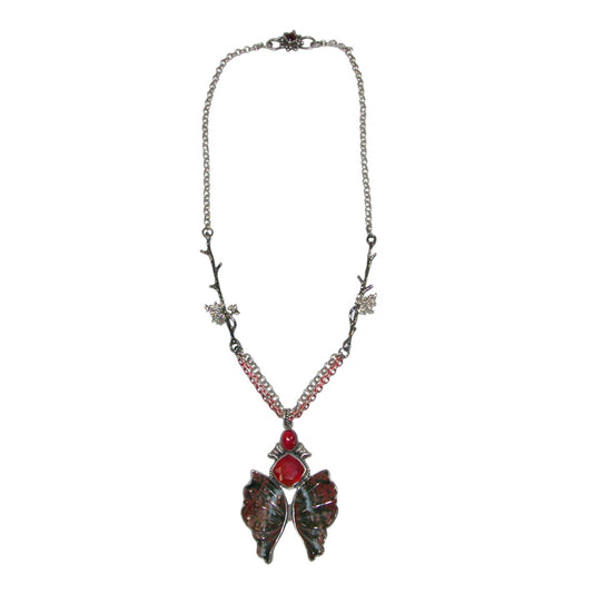 5839 Garnet, Carnelian, Jasper, Butterfly Sterling Silver Necklace