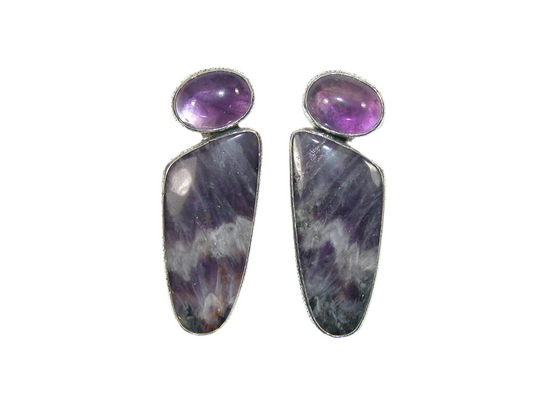 33359 Amethyst 2 Stone Earrings