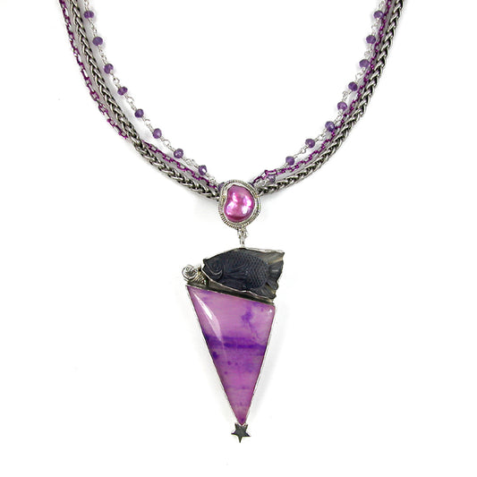 Amethyst Fish Sugalite Pendant Necklace