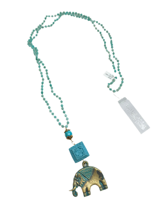 18690 Amazonite, Cinnabar, Turquoise, Elephant Necklace