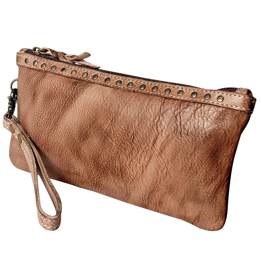Brown Natural Leather Clutch Wristlet GF4986